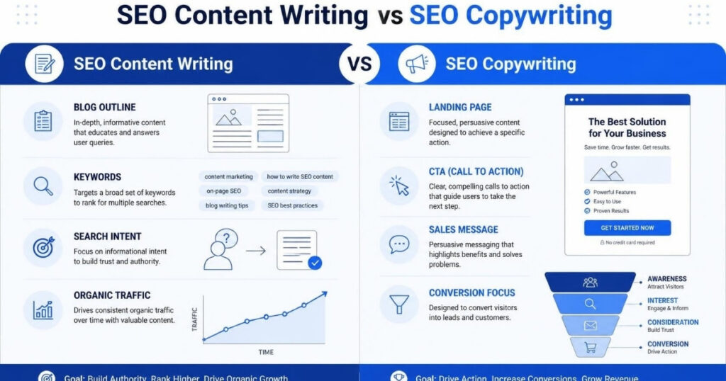SEO content writing vs SEO copywriting