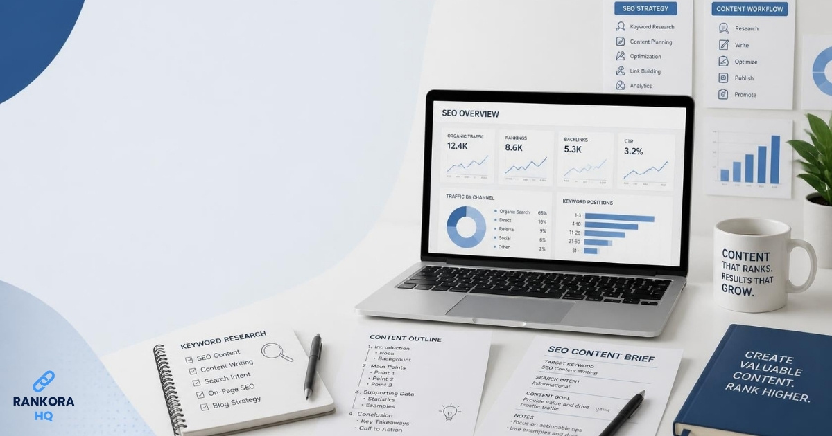 SEO content writing process for agencies with keyword research, content briefs, and blog writing strategy